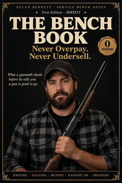 The Bench Book bundle: the 208-page manual, plus two included tools — The Rip-Off Check and The 60-Second Rifle Check.